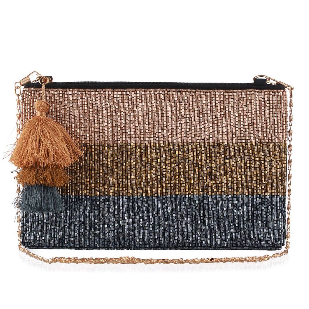 Priyaasi Women's Embellished Fabric 500 ml Zipper Pouch | Black and Metallic - Free Size