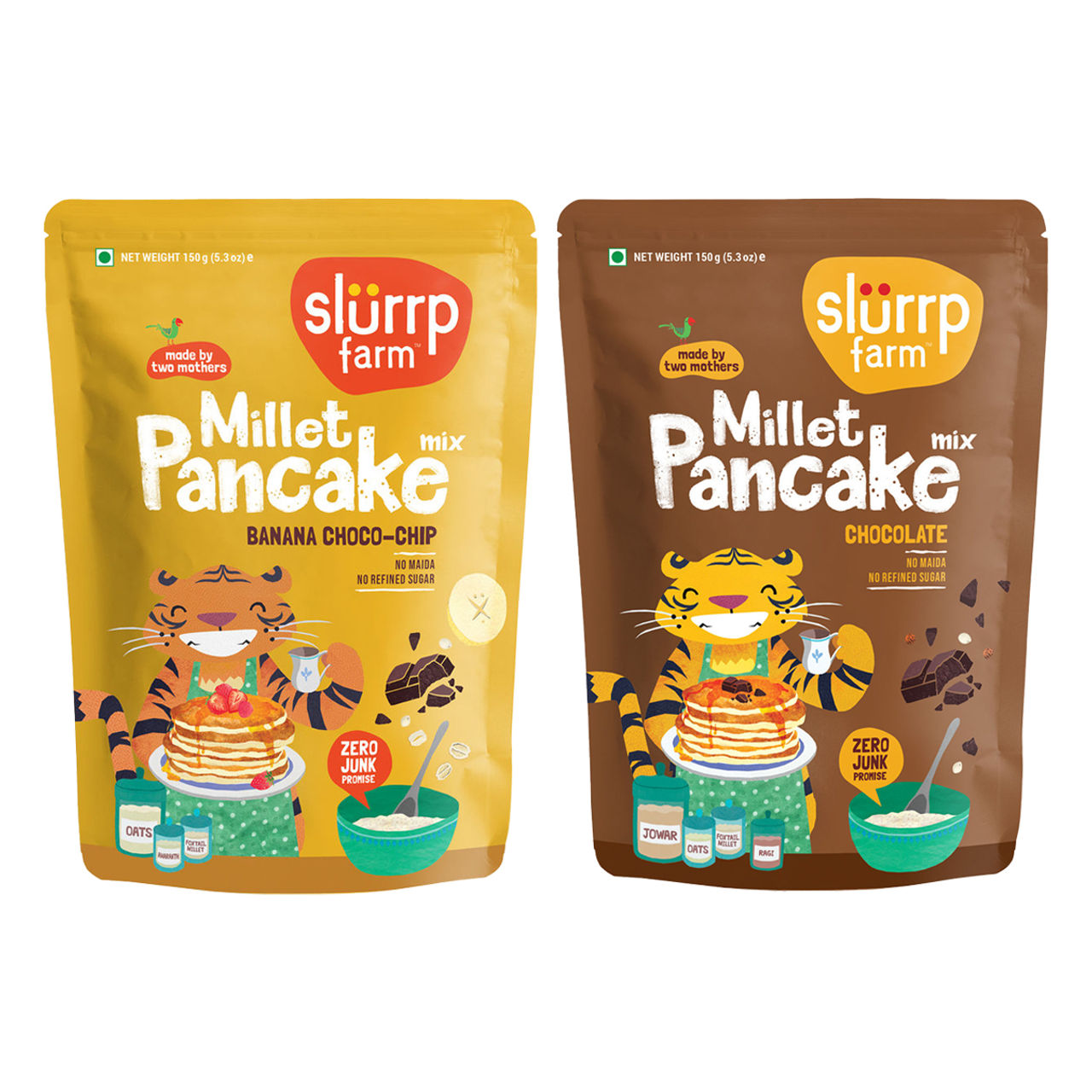 Slurrp Farm Millet Eggless Pancake Mix With Chocolate No Maida, Healthy Breakfast For Kids & Adults, 150 Gm(150gms) & Slurrp Farm Millet Eggless Pancake Mix With Banana Choco Chip No Maida, Healthy Breakfast For Kids & Adults, 150 Gm(150gms) Combo