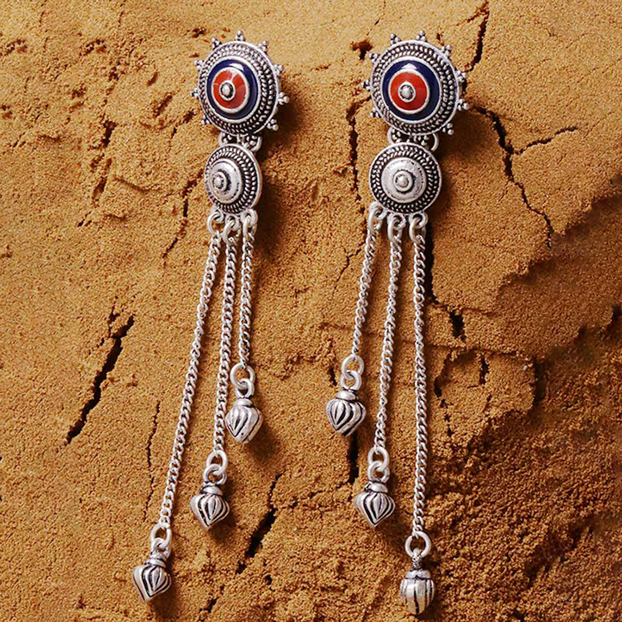 Voylla Mandala Tassels Drop Earrings