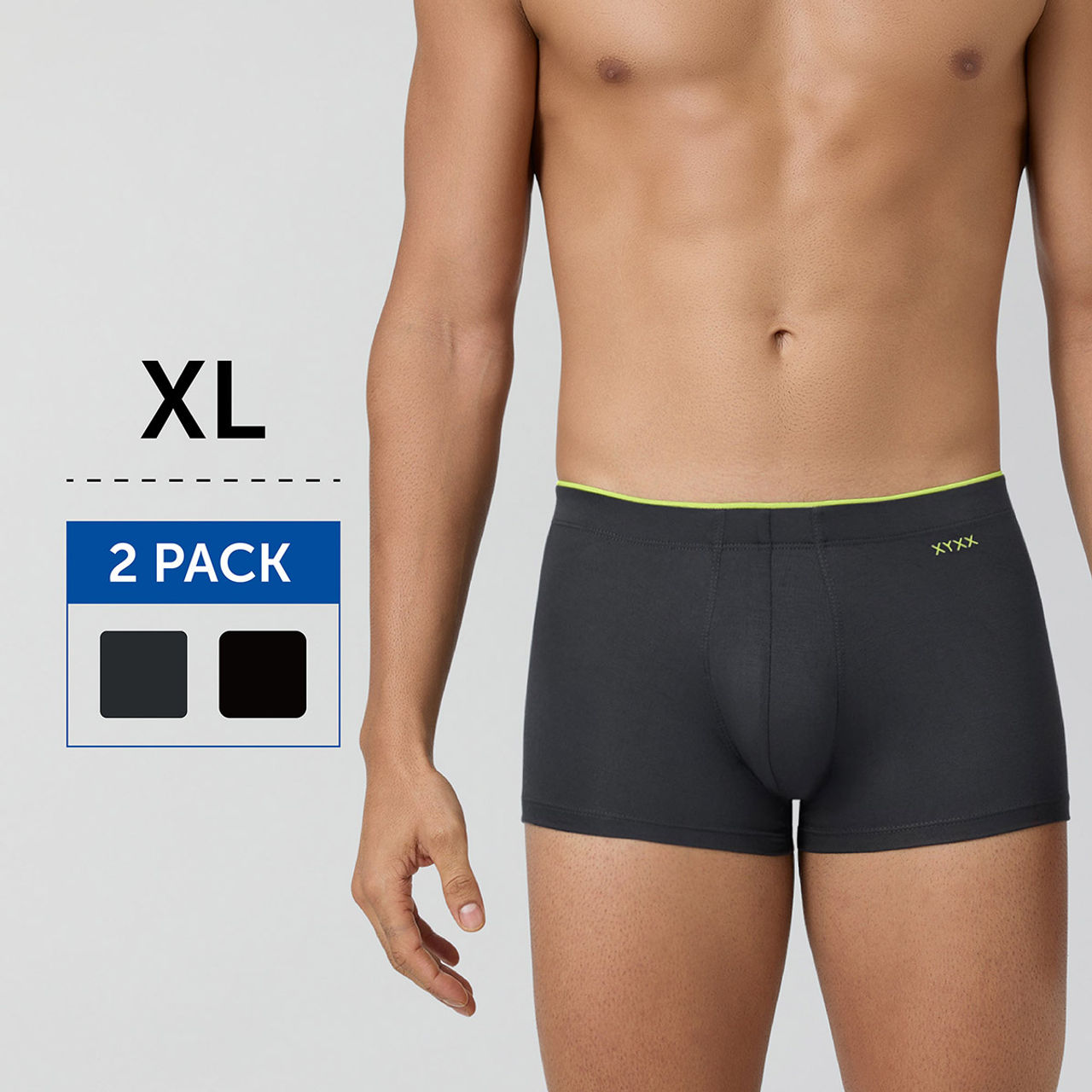 XYXX Uno IntelliSoft Micro Modal Solid Trunk | Men's Innerwear | Pack of 2 |Grey + Black- XL