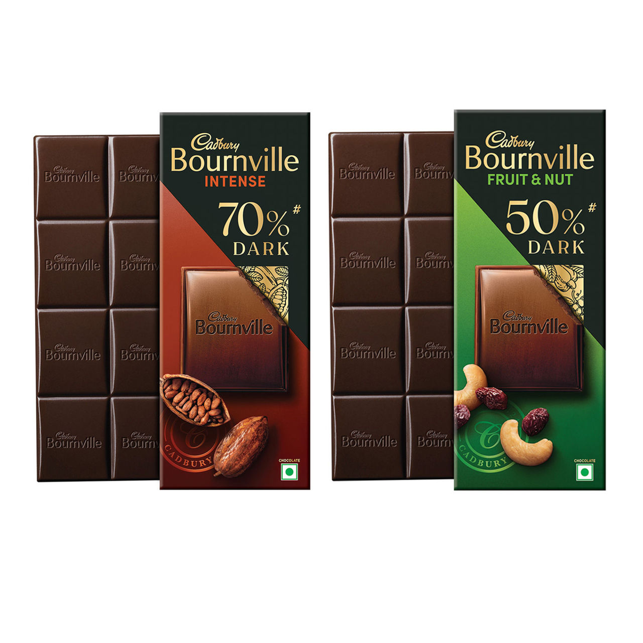 Cadbury Bournville Fruit & Nut 50% Dark Chocolate Bar (75g) & Cadbury Bournville Rich Cocoa 70% Dark Chocolate Bar (75g) Combo