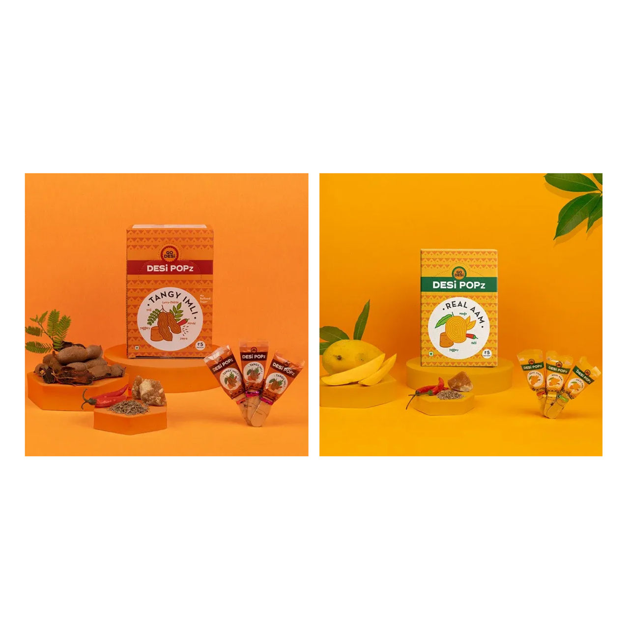 Tangy Imli (Tamarind) 10 Pcs Sour Candy | No Refined Sugar | Lollipop By Go Desi (10pc) & Real Aam (Mango) 10 Pcs | No Refined Sugar | Sour & Sweet Candy | Lollipop By Go Desi (10pc) Combo