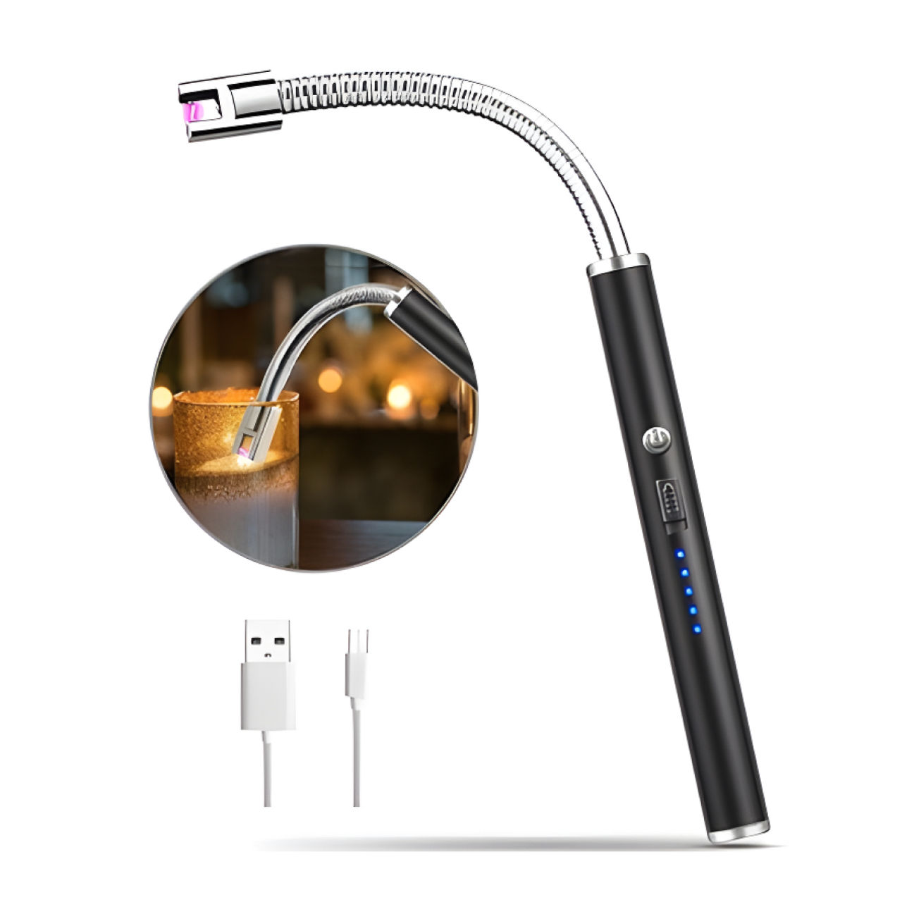 Soham USB Rechargeable Electric Lighter | Flexible Neck | Flameless Windproof Lighter | Black