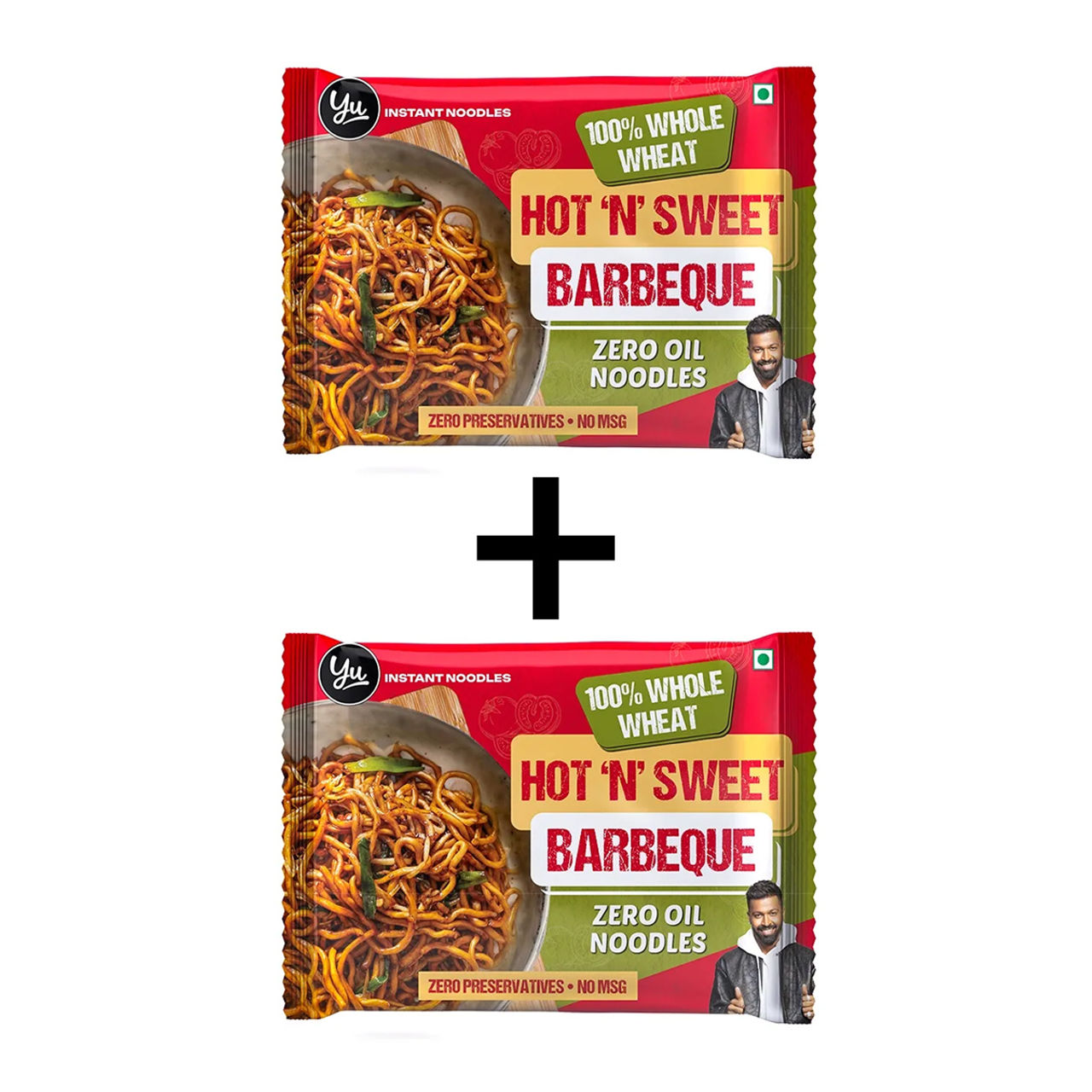 Yu Hot Barbeque - 100% Whole Wheat Instant Noodles | Pack Of 2 140 g X 2 Combo 