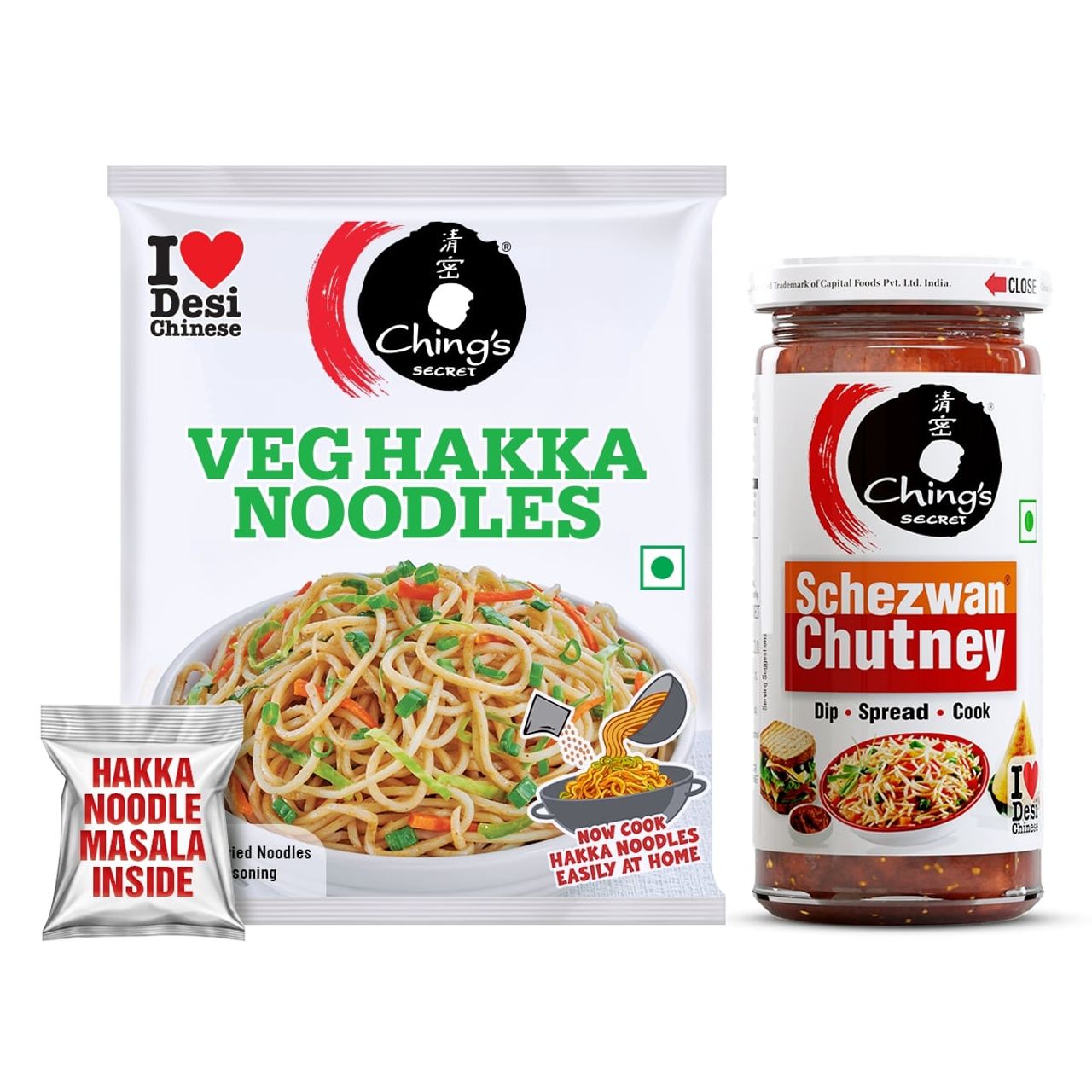 Ching's Secret Schezwan Chutney (250 g) & Ching's Secret Hakka Noodles with Masala (140 g) Combo