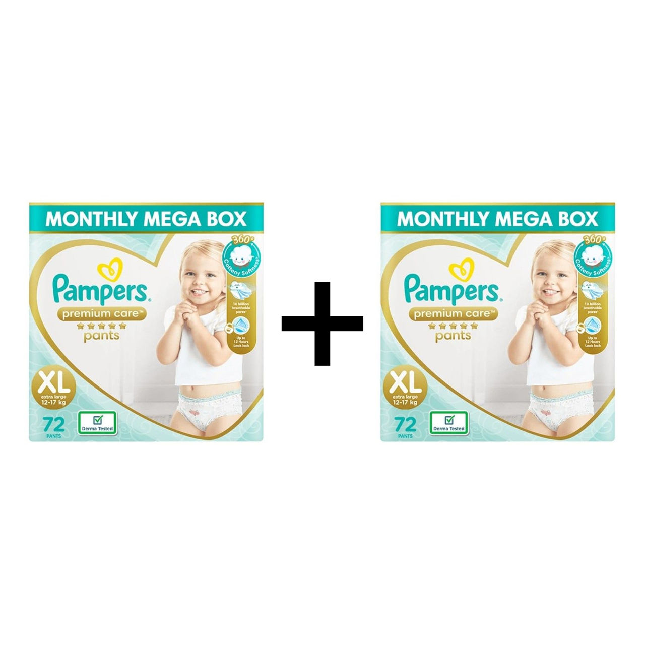 Pampers Premium Care Diaper Pants For Kids | White | XL (12 - 17 kg) 72 pc X 2 Combo