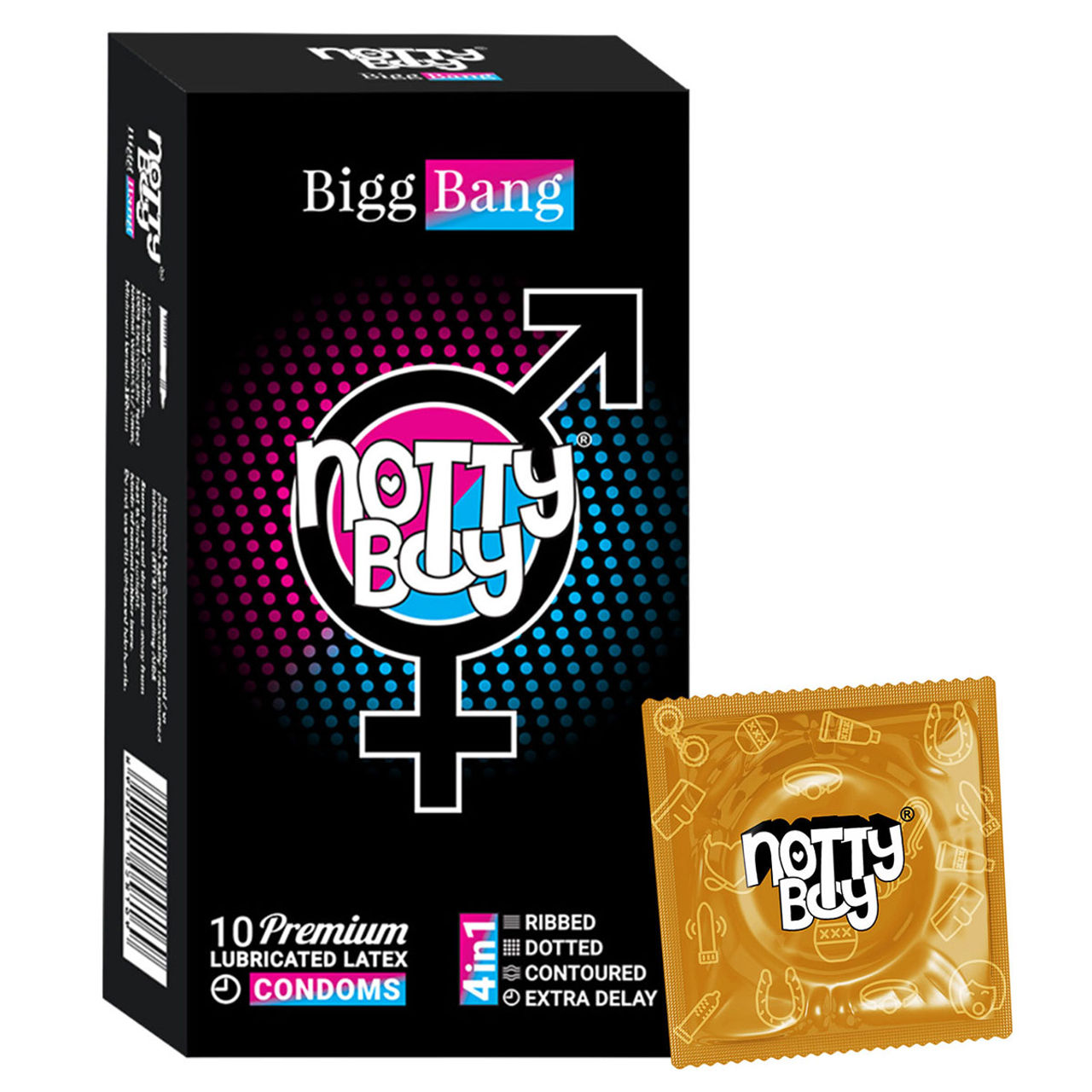 NottyBoy BiggBang 4in1 - Delay | Ribbed | Dotted Condom With Snug Fit
