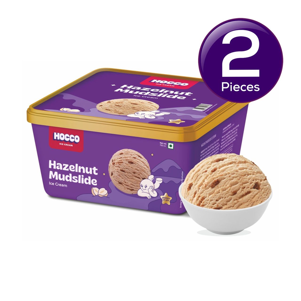Hocco Hazelnut Mudslide Ice Cream Tub 750 ml Combo