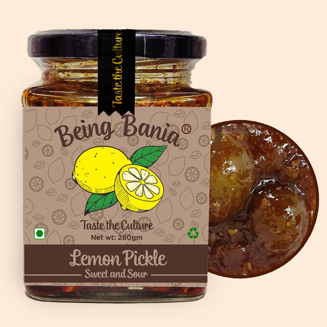 Being Bania Sweet Lemon Pickle with a flavor of Hing - Oil-free