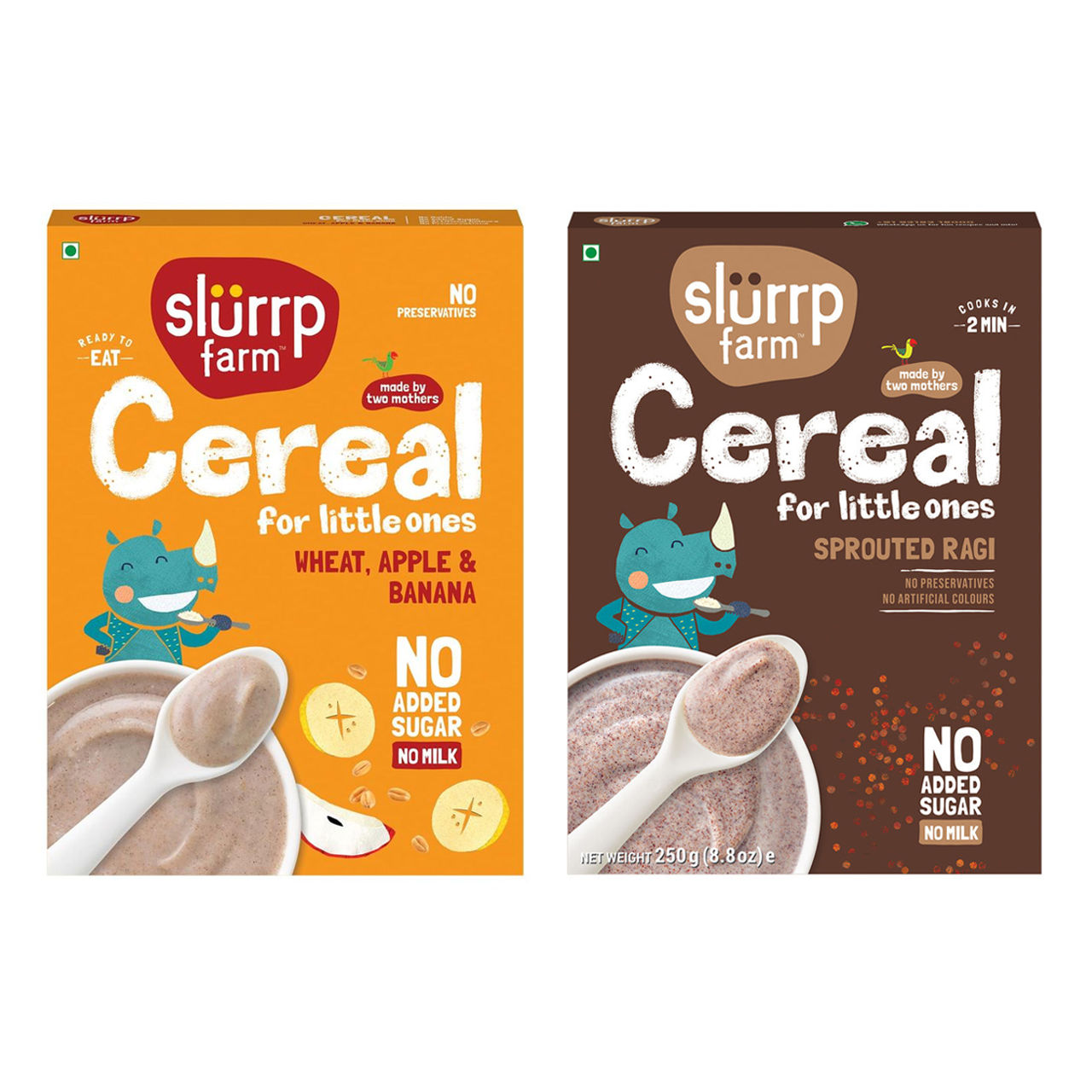 Slurrp Farm No Added Sugar Cereal - Ragi, Rice And Mango With Milk, No Preservatives, Made With Multigrain Millets, 200 Gm(200gms) & Slurrp Farm Cereal - Wheat, Apple & Date With Milkno Added Sugar No Powder 1 Pcs(1pc) Combo