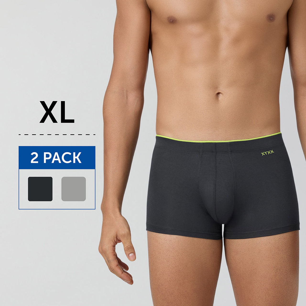 XYXX Uno IntelliSoft Micro Modal Solid Trunk | Men's Innerwear | Pack of 2 | Grey- XL