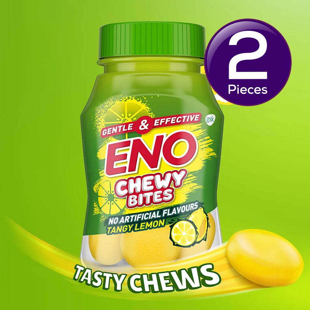 ENO Chewy Bites Tasty Chewable Antacid For Gentle & Effective Relief From Acidity Tangy Lemon 10 pc X 2 Combo