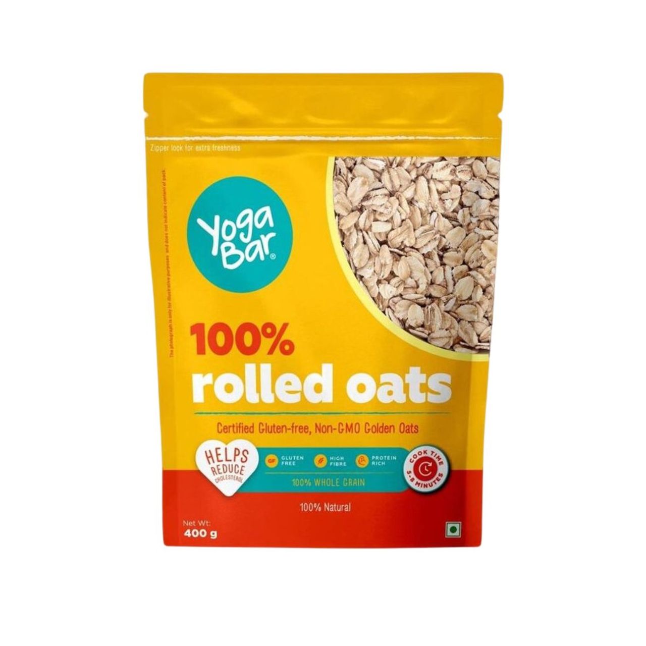 Yogabar 100% Rolled Oats 400g Pouch | Premium Golden Rolled Oats, Gluten Free Oats with High Fibre