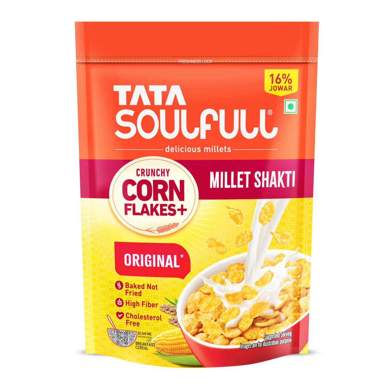 Tata Soulfull Corn Flakes, Original, Crunchy Corn & Millets, Baked Not Fried, High Fiber