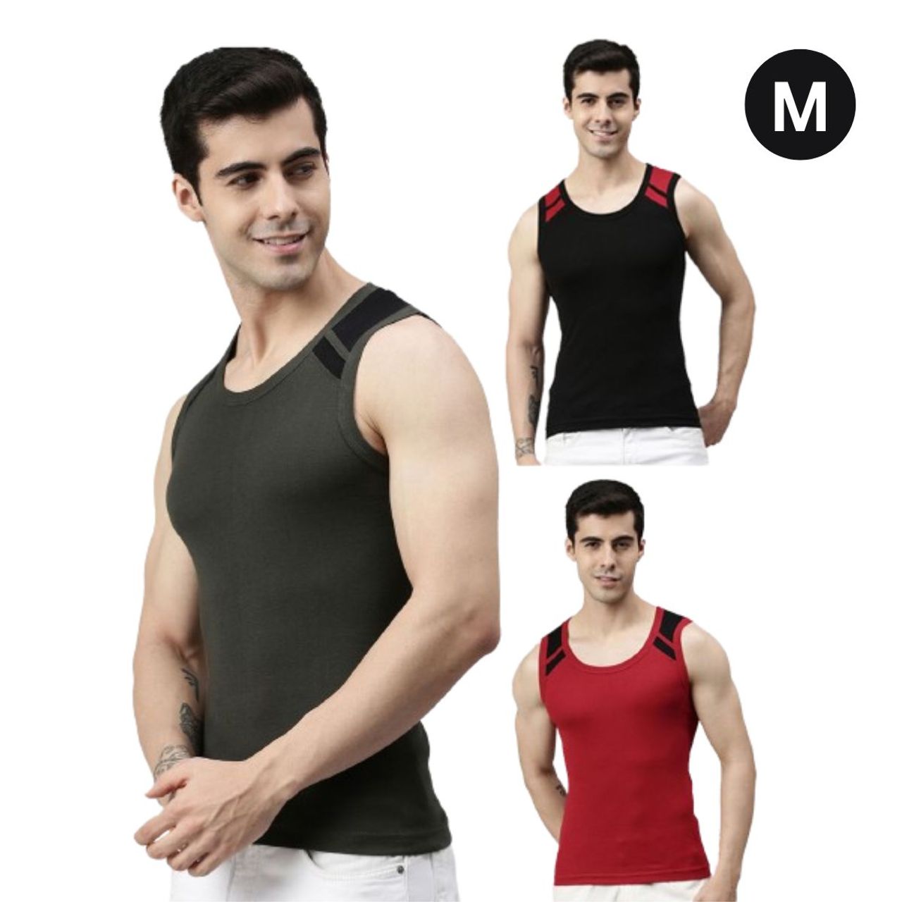 Lux Cozi Cotton Men's Vest | Set Of 3 | Assorted - 85 cm