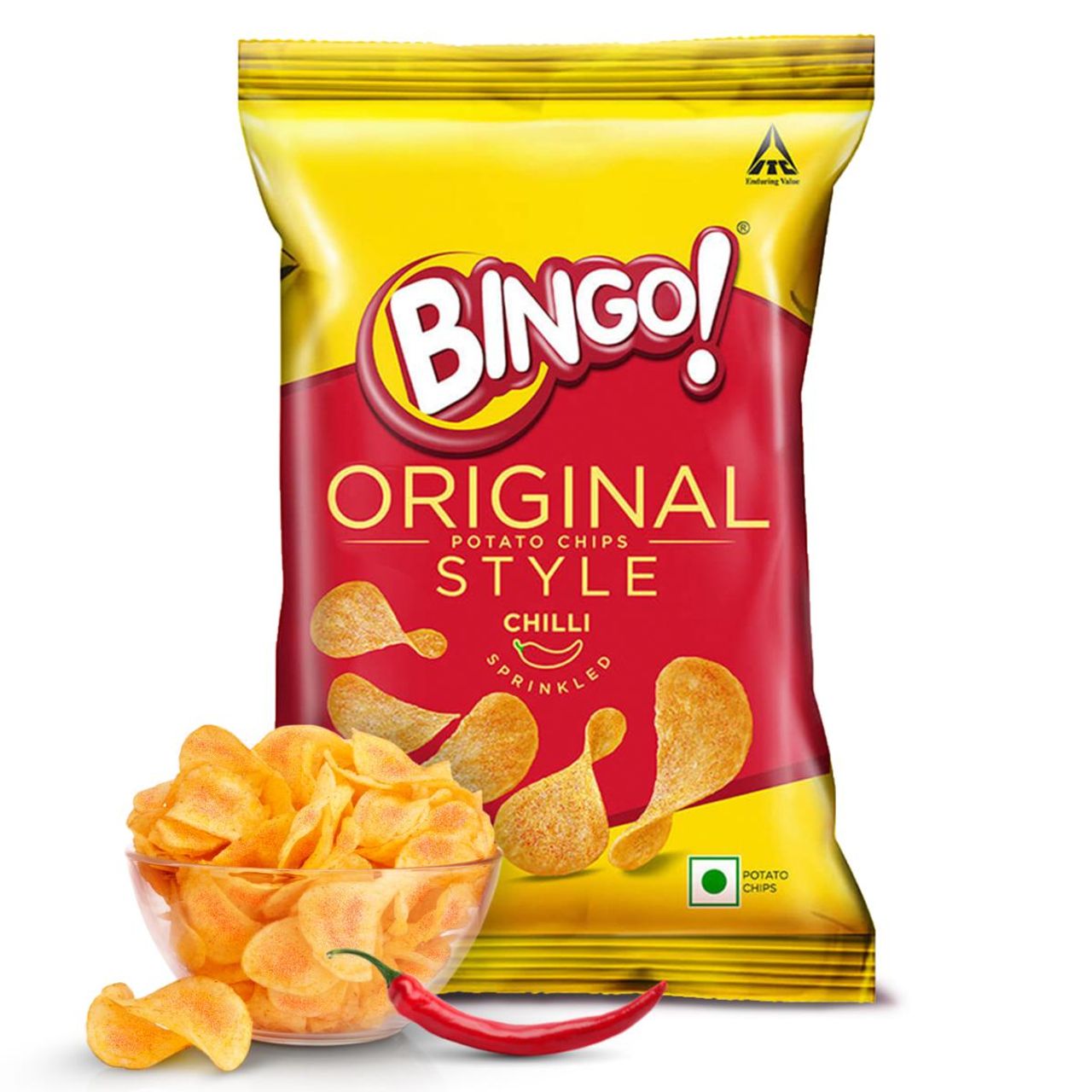 Bingo! Original Style Chilli Sprinkled - Flat Cut Spicy Potato Chips Pack for Snacks