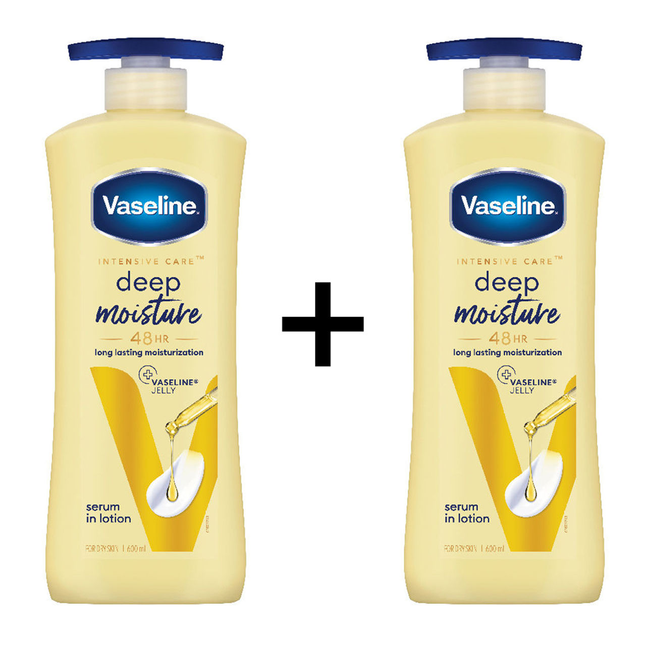 Vaseline Deep Moisture Body Lotion | For Dry Skin | Moisturised Glowing Skin | With Pro Ceramides 600 ml X 2 Combo