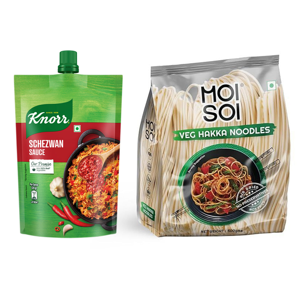 Knorr Schezwan Sauce (200g) & Moi Soi Veg Hakka Noodles (500g) Combo