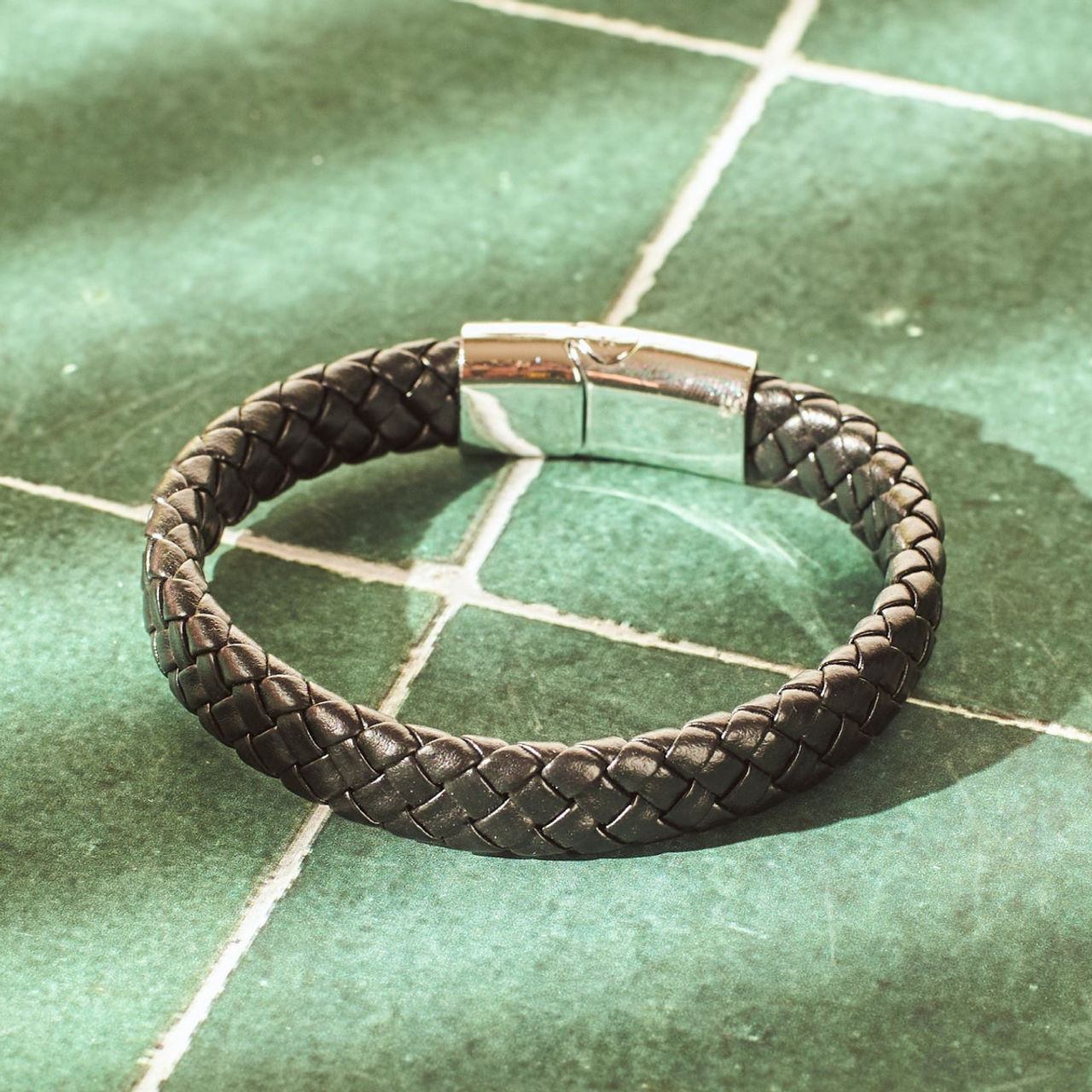 Salty Alpha Avrum Leather Bracelet for Men and Boys| Anti-Tarnish | Black