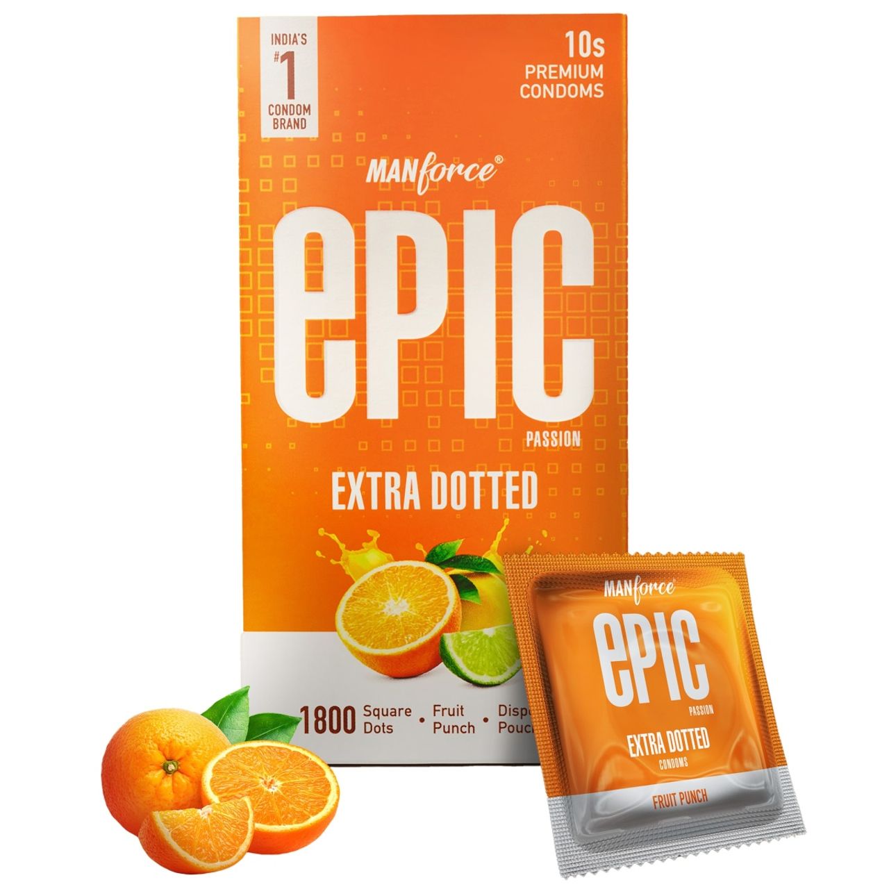 Manforce Epic Passion Extra Dotted Premium Condoms For Men With 1800 Square Dots For Intense Pleasure Fruit Punch Flavour Disposable Pouch