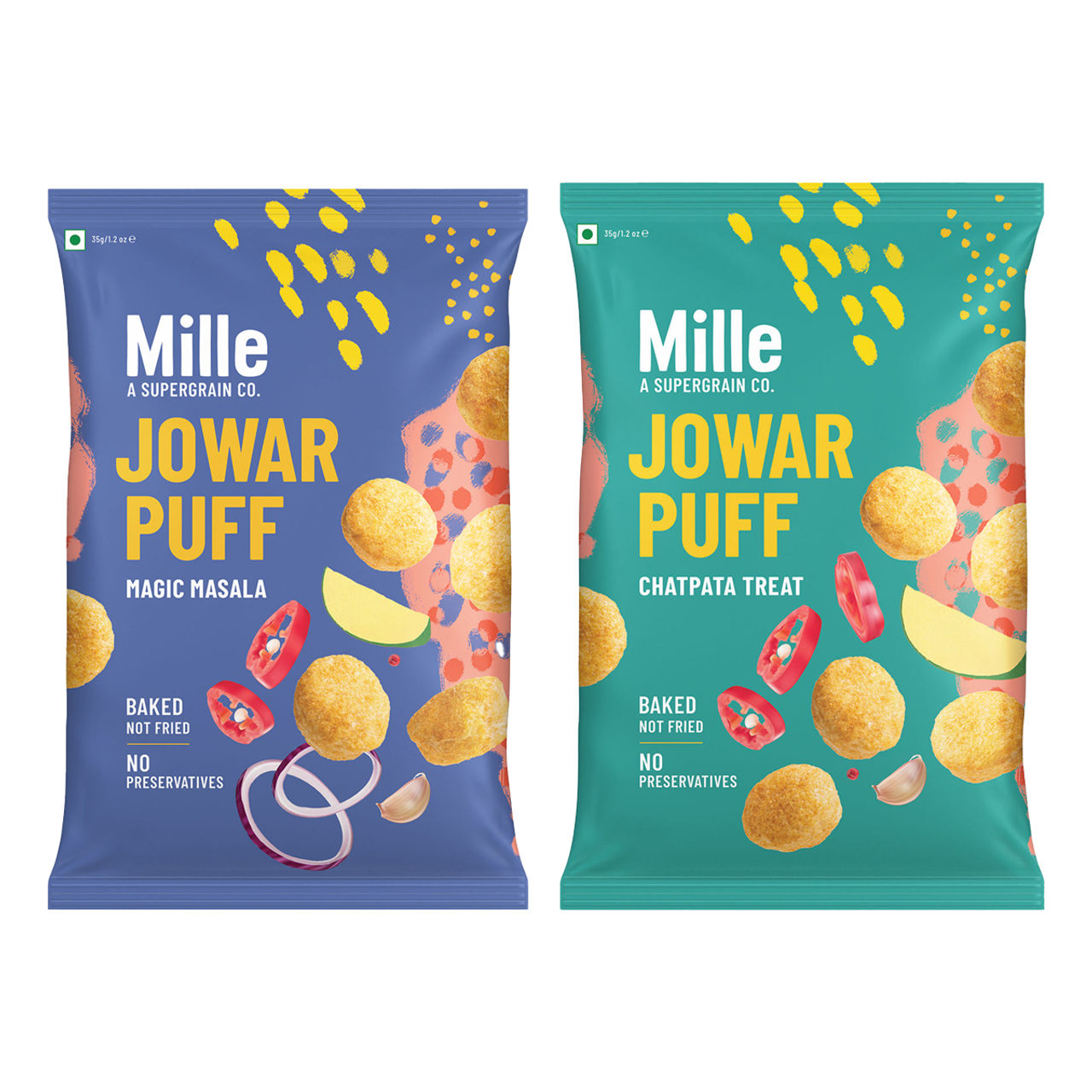 Mille Jowar Puffs: Chatpata Treat 35 G(35gms) & Mille Jowar Puffs: Magic Masala 35 G(35gms) Combo