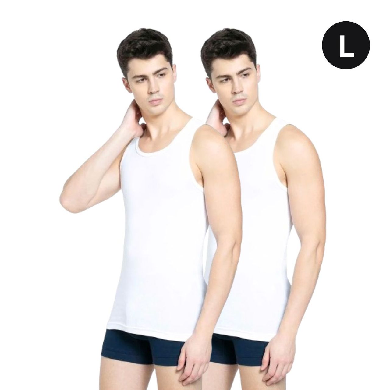 Jockey 8823 Men's Super Combed Cotton Rib Round Neck Vest|Stay Fresh Properties|PO2 | White-L