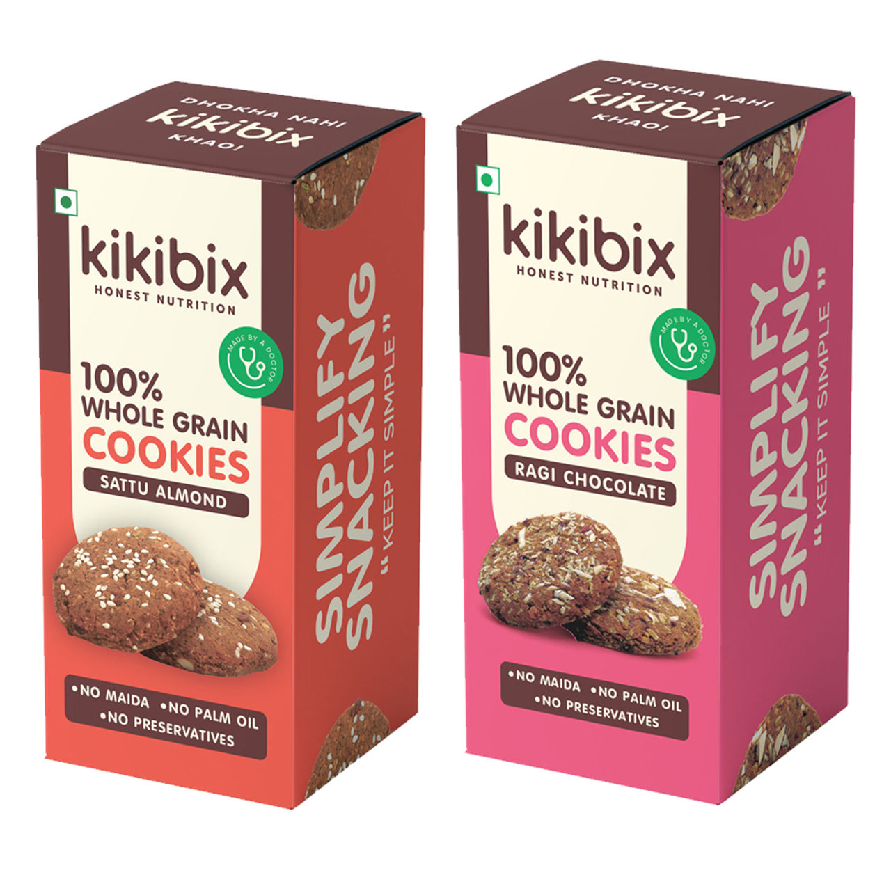 Kikibix Ragi Chocolate Cookies, Healthy Choco Biscuits, Millets, No Maida(130gms) & Kikibix Sattu Almond Healthy Cookies | No Refined Sugar | No Palm Oil(130gms) Combo