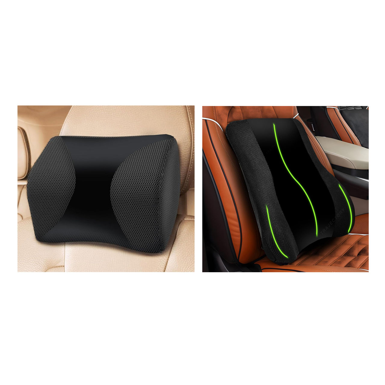 Trajectory Car Headrest Pillow In Memory Foam For Orthopedic Neck Pain During Travel (1pc) & Trajectory Back Support For Chair & Car Seat, Orthopedic Lumbar Support Memory Cushion (1pc) Combo