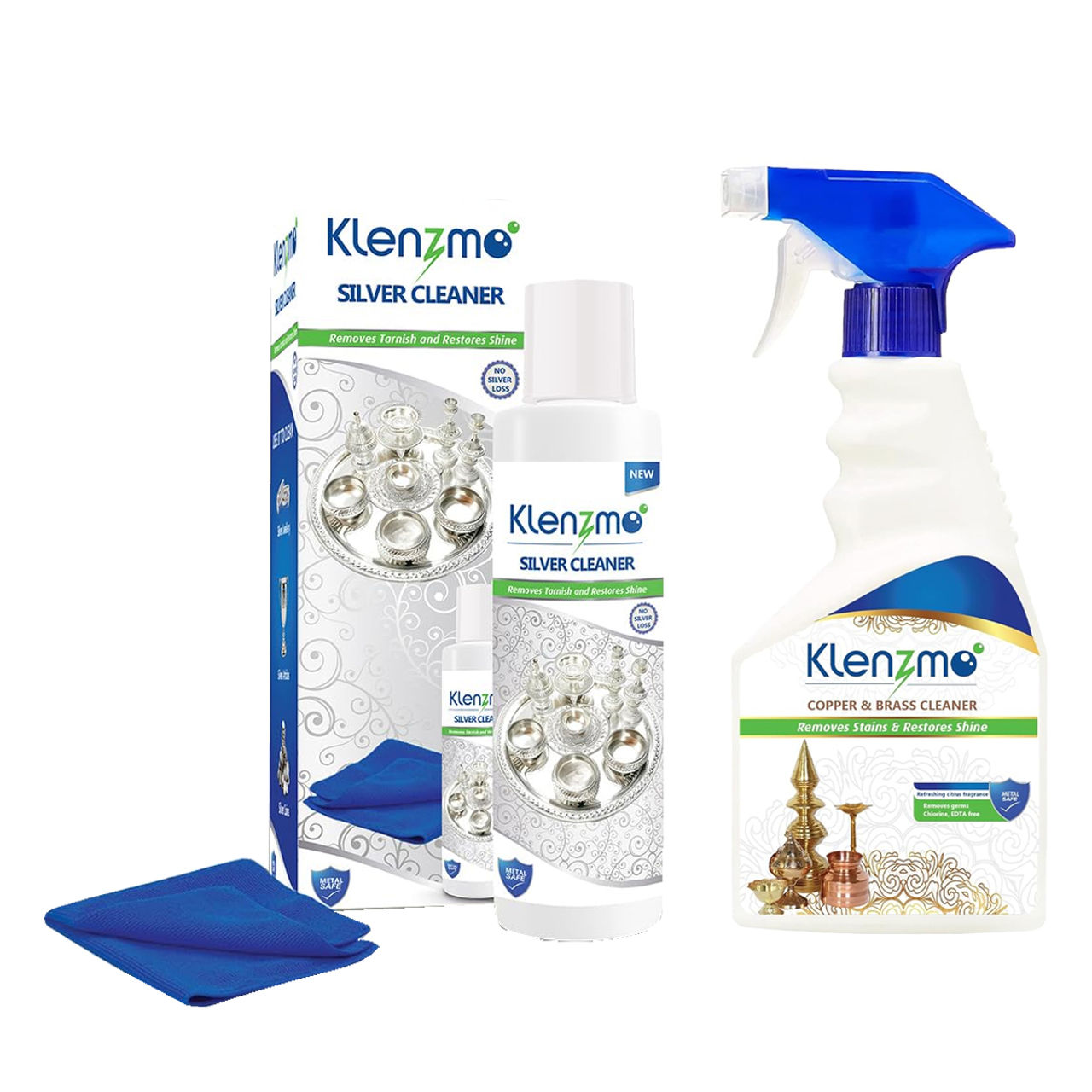Klenzmo Silver Cleaner (250ml) & Klenzmo Copper And Brass Cleaner (400ml) Combo