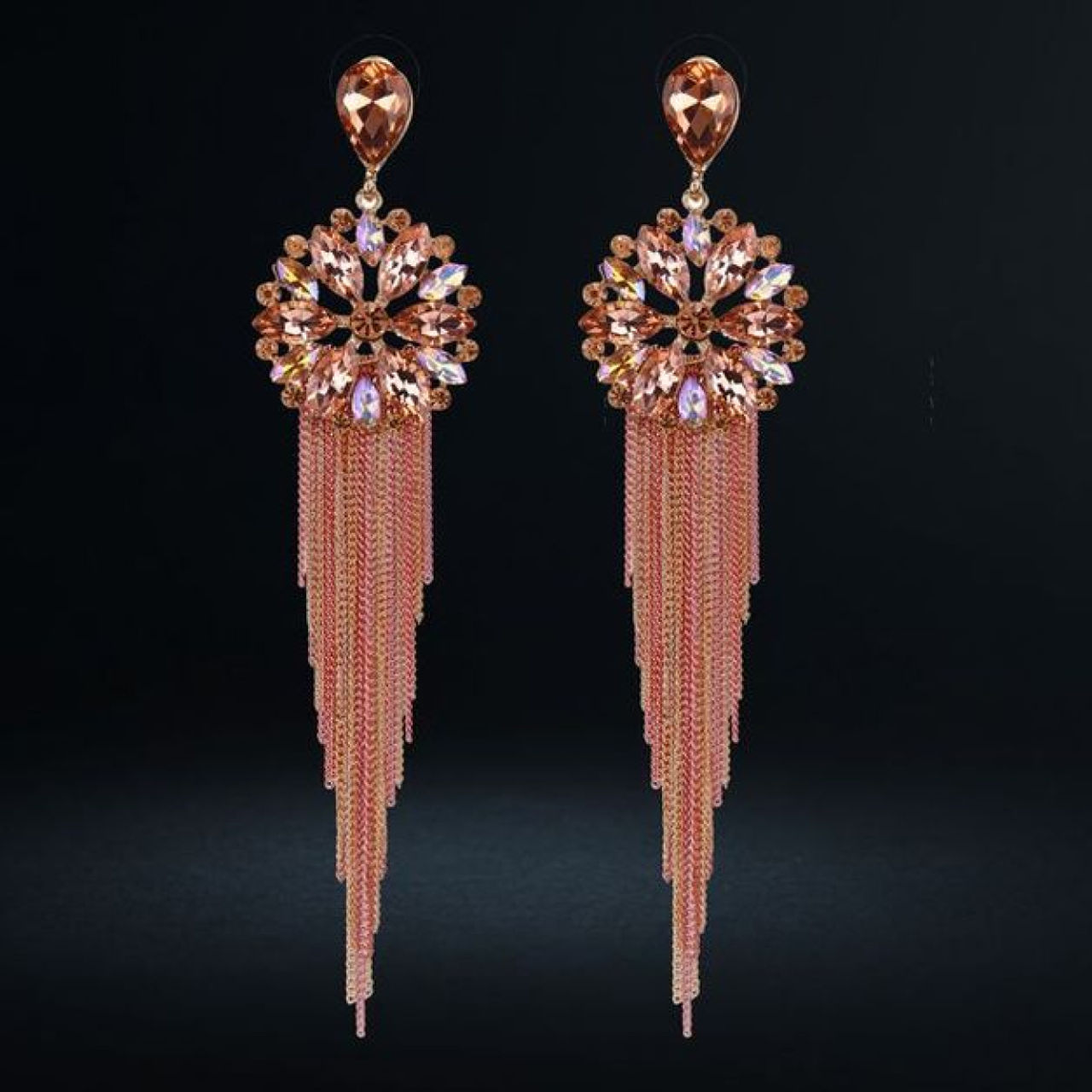 YouBella Jewellery Crystal Tassel Handmade Earrings For Girls And Women - Peach