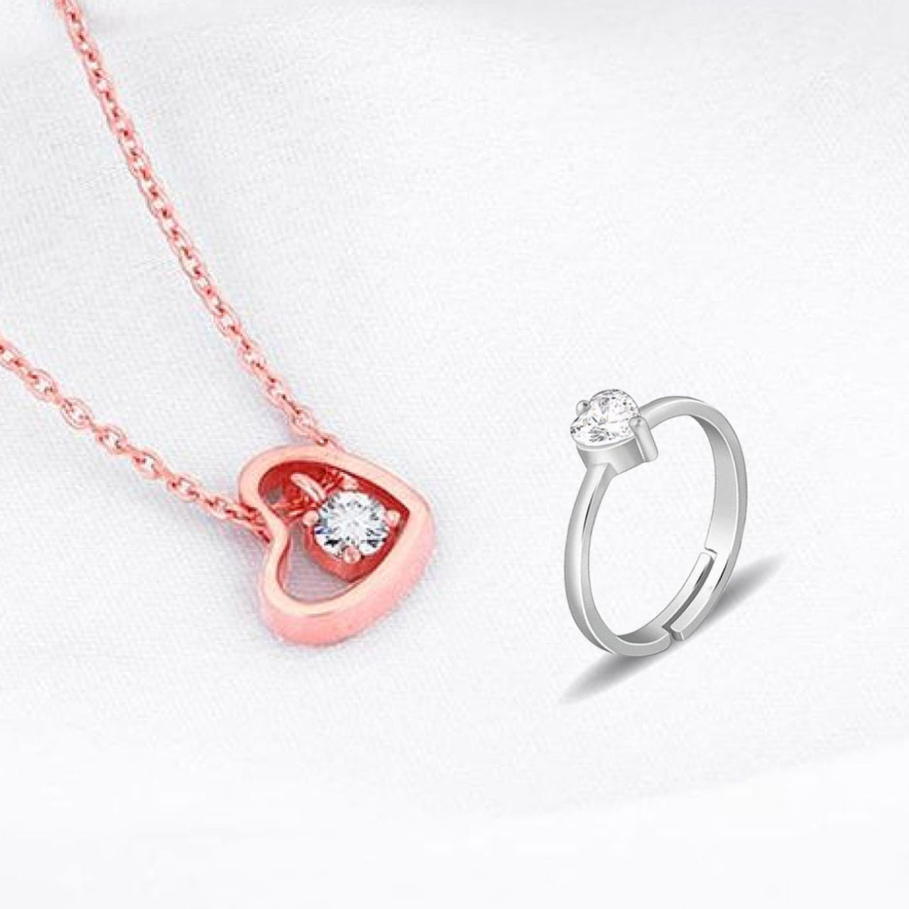 Giva Silver Passionate Love Ring(1pc) & Giva Rose Gold Whole Heart Necklace(1pc) Combo