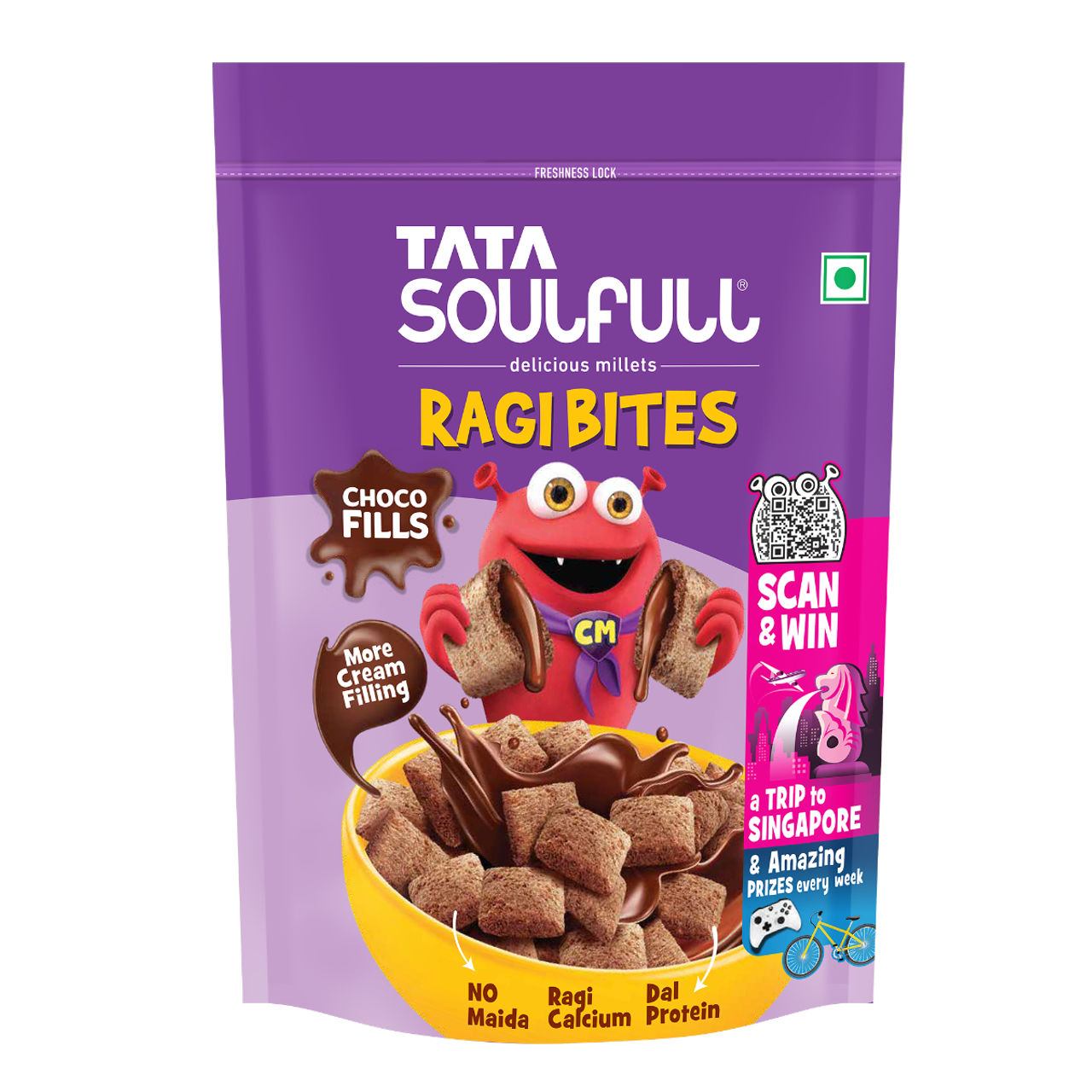 Tata Soulfull Ragi Bites Choco Fills, No Maida, More Cream Filling, Kids Cereal