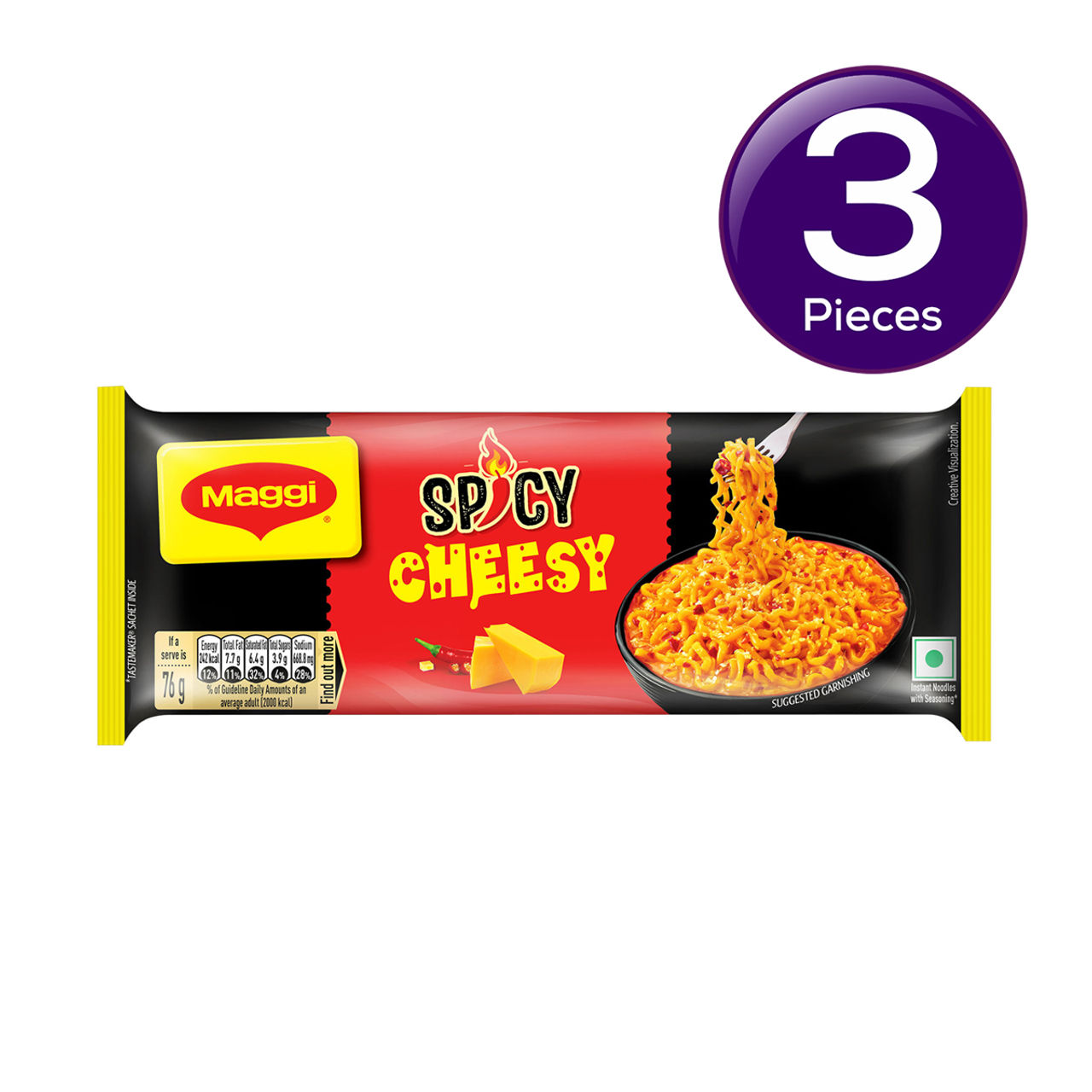 Maggi Spicy Cheesy Noodles | Instant Noodles | Yummy Cheese Meets Maggi Noodles | Pack Of 4 304 g Combo