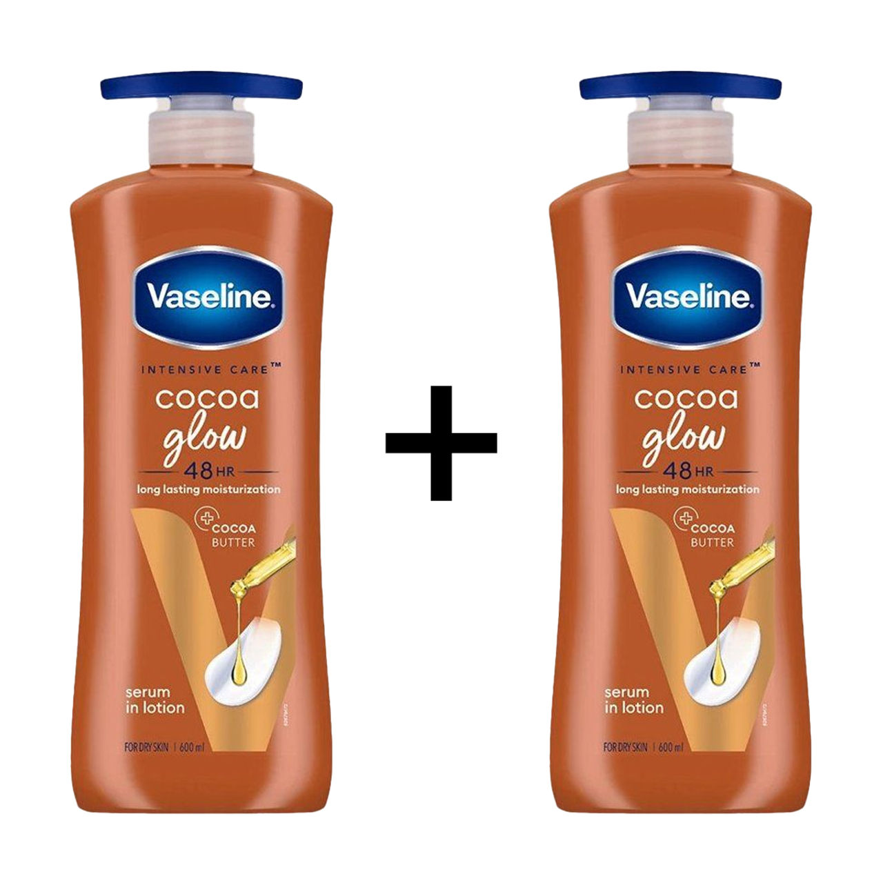 Vaseline Cocoa Glow Serum In Lotion, 100% Pure Cocoa & Shea Butter for Glowing & Soft Skin 600 ml X 2 Combo