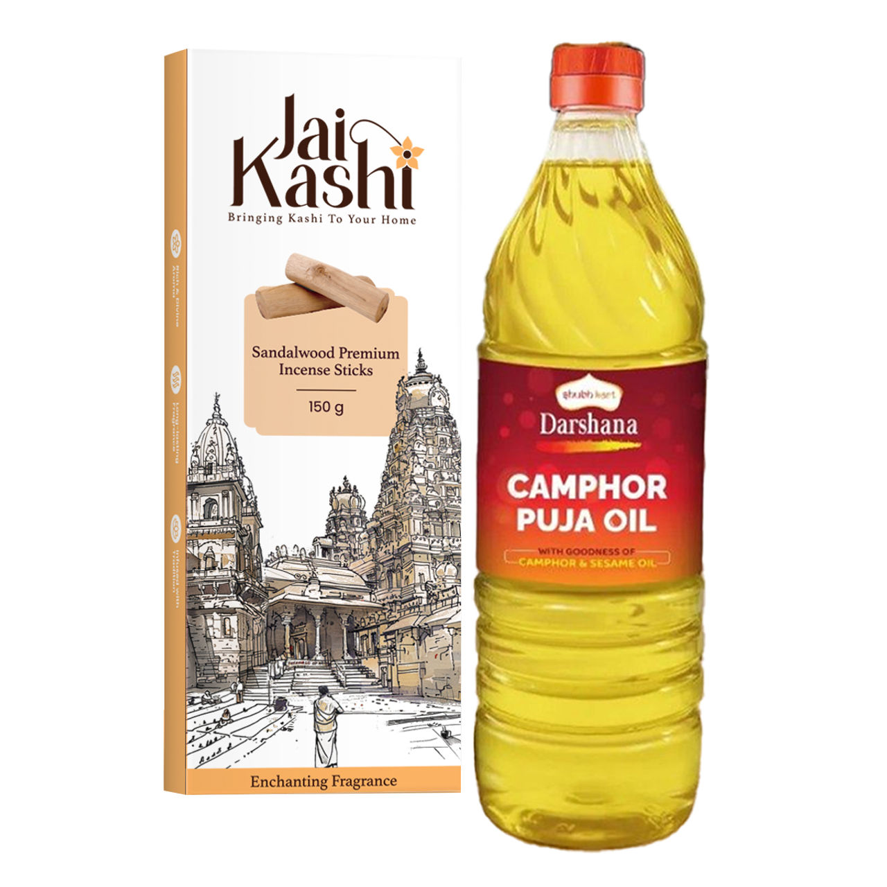 Jai Kashi Pancha Deepam Pooja Oil(1l) & Jai Kashi Sandal Premium Incense Stick(150g) Combo