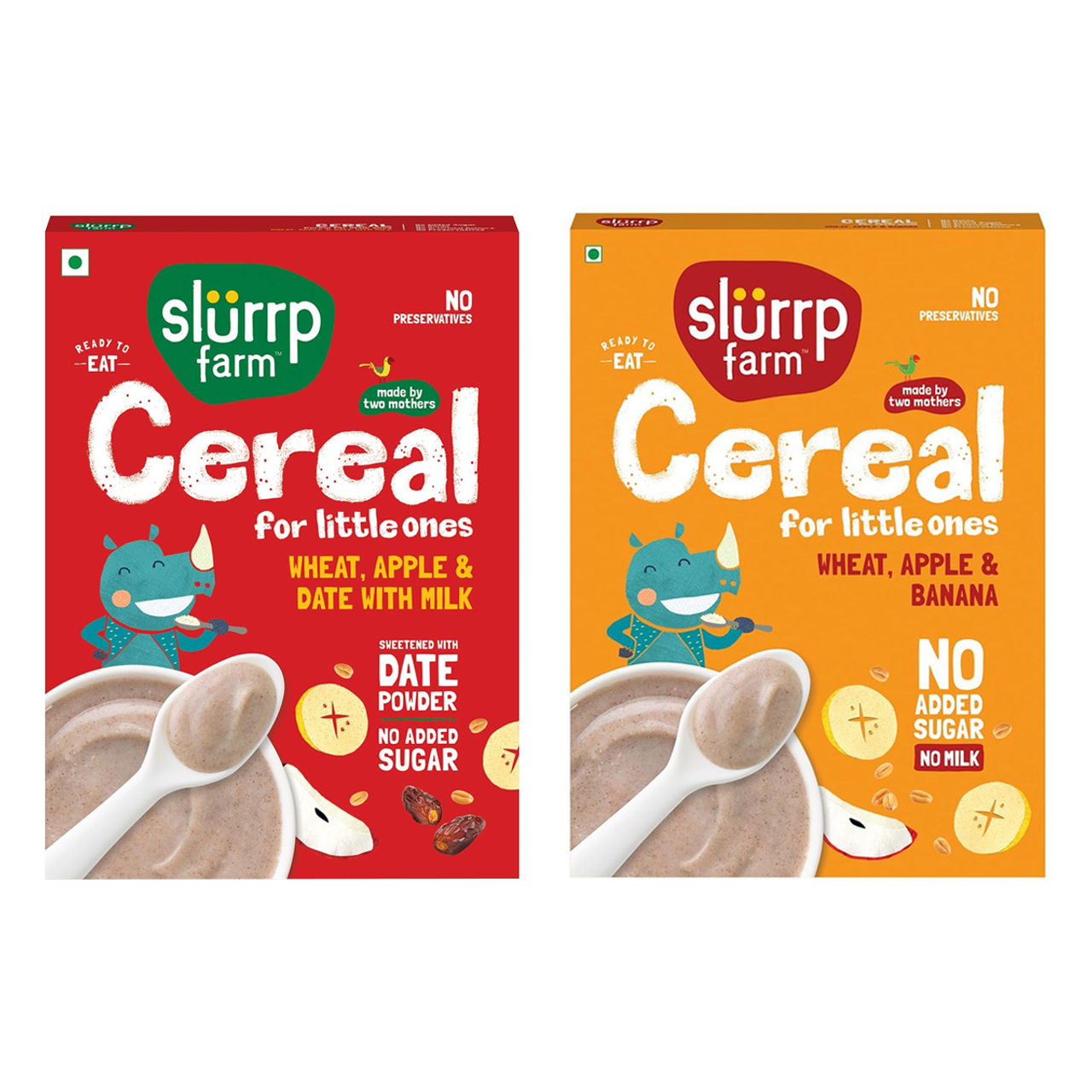 Slurrp Farm Cereal - Wheat, Apple & Date With Milkno Added Sugar No Powder 1 Pcs(1pc) & Slurrp Farm Wheat Apple & Banana Instant Healthy Cereal 100% Natural No Added Sugar No Milk, 300 Gm(300gms) Combo