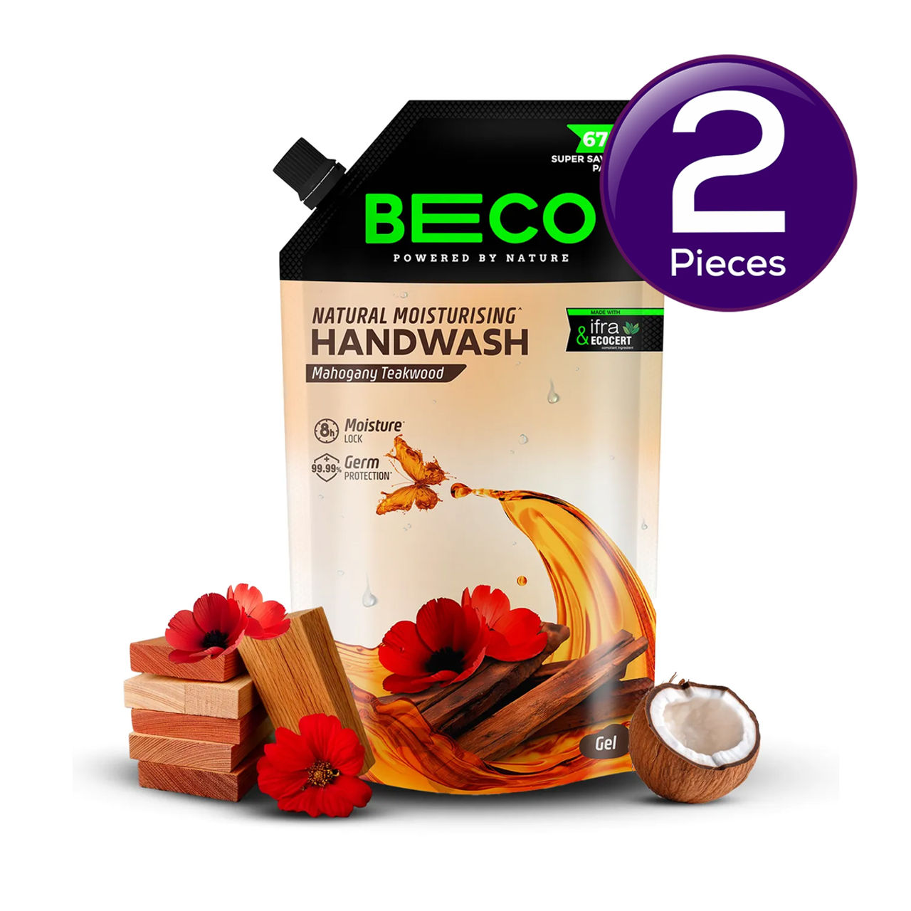 BECO Moisturising Liquid Handwash - Mahogany Teakwood Fragrance 675 ml X 2 Combo