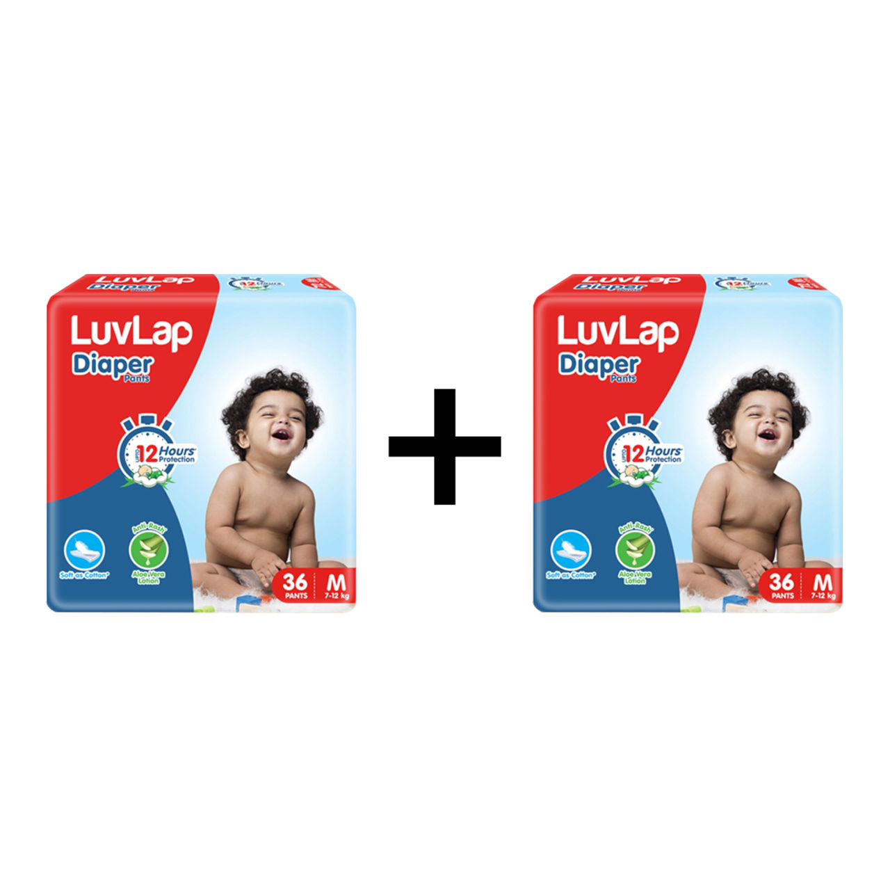 LuvLap Pant Style Diaper For Kids | White | M (7 - 12 kg) 36 pc X 2 Combo