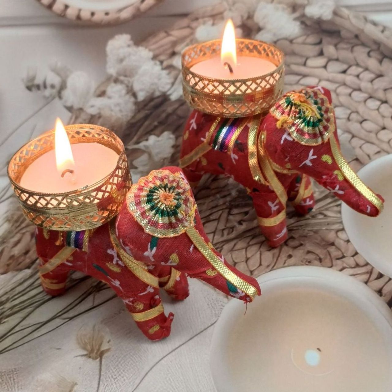 Gullak Mother's Day Gifting - Elephant T Light Holders Assorted