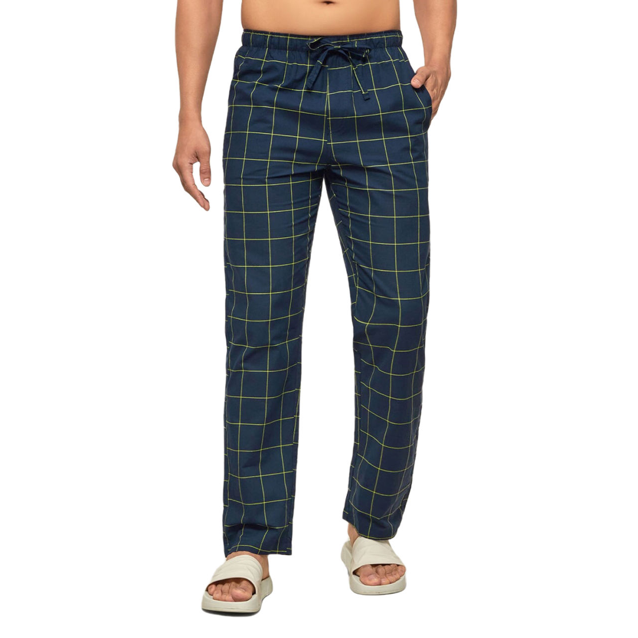 XYXX Checkmate 100% super combed cotton Checks Pyjama Relaxed Fit | 2 Side pockets | Navy- M