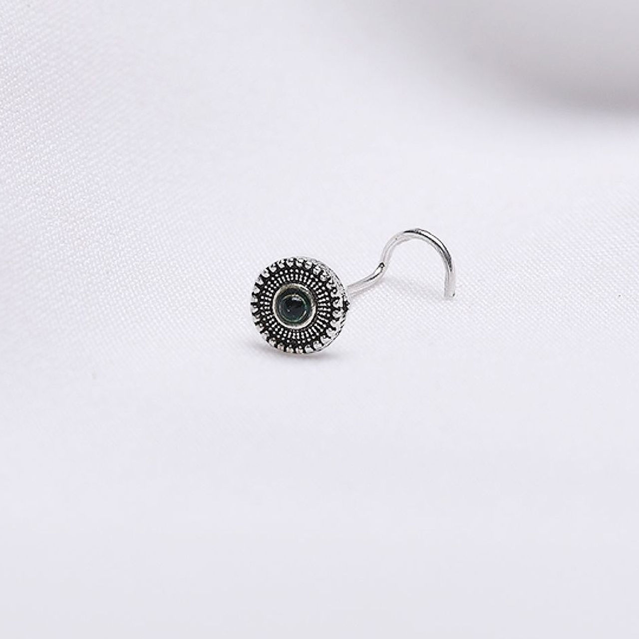 Giva Oxidised Silver Bottle Green Nose Pin