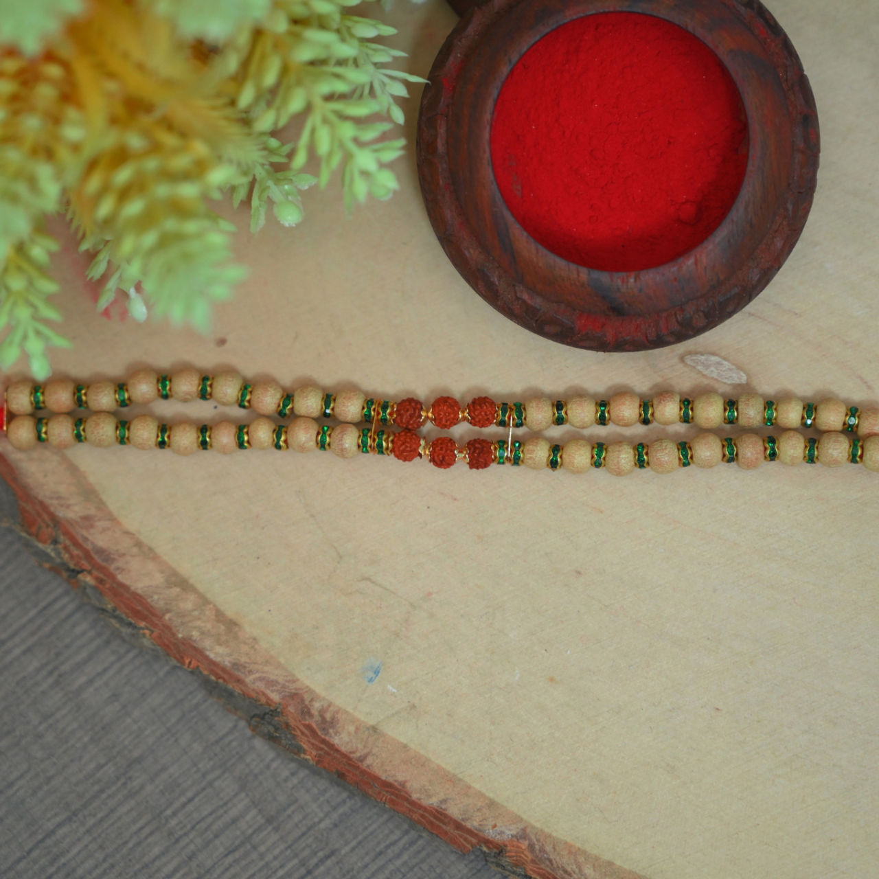 Aurum Rudraksh & Wooden Beads Bracelet Rakhi - Stylish Design