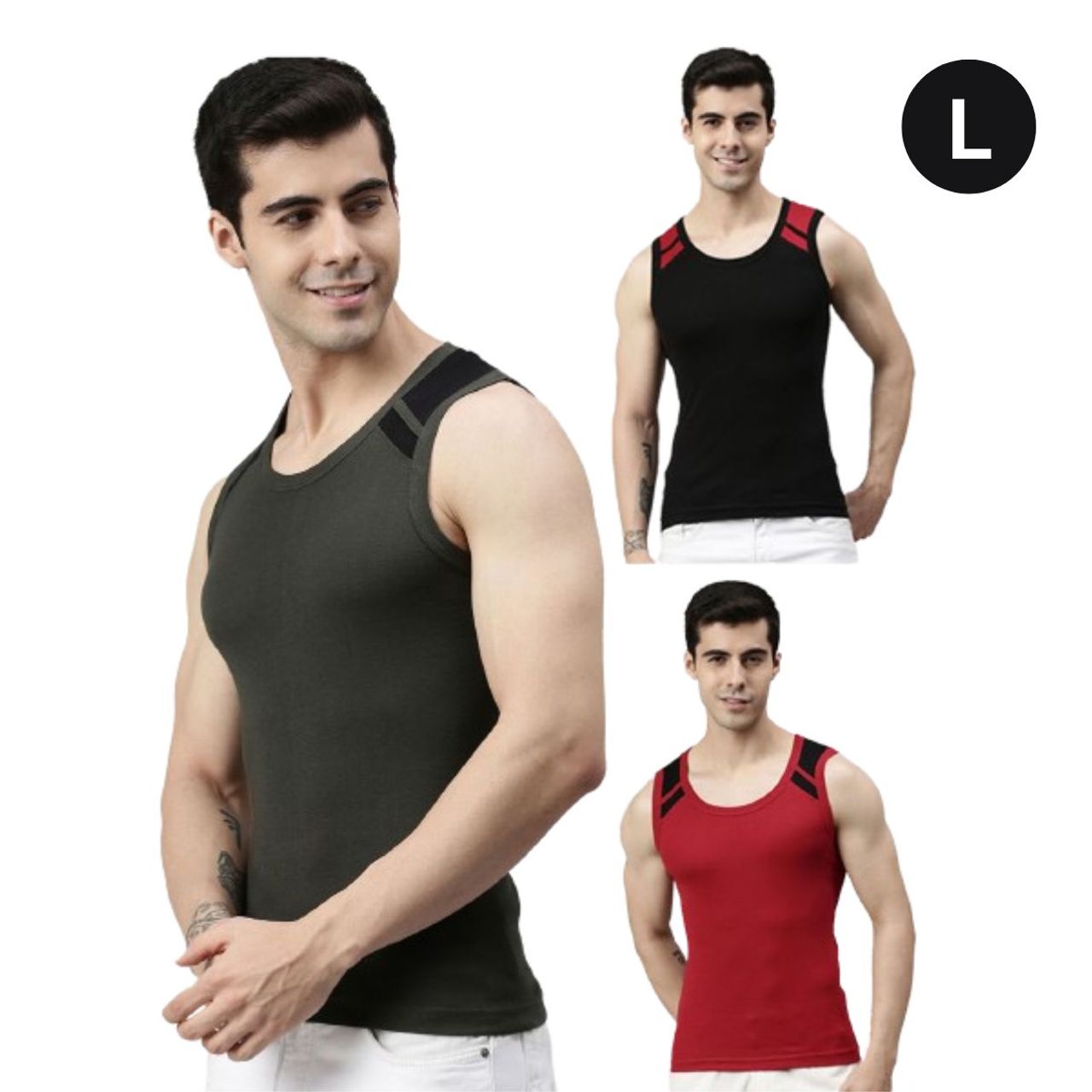 Lux Cozi Cotton Men's Vest | Set Of 3 | Assorted - 90 cm