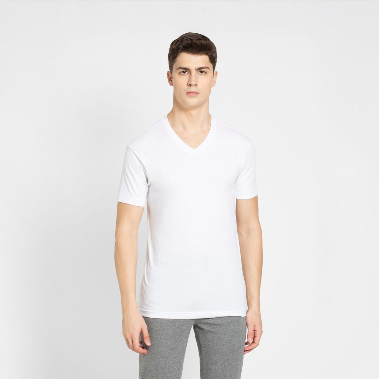 Jockey Men Cotton Rich V Neck Half Sleeve T-shirt | White - XL