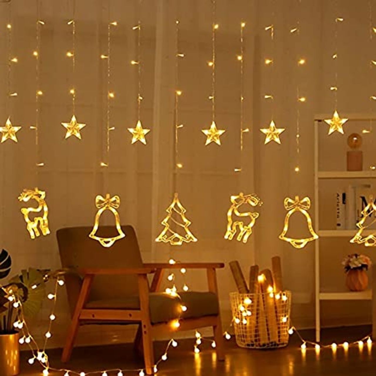 Desidiya Christmas Reindeer Led Curtain String Lights - Perfect For Window & Wall Decorations