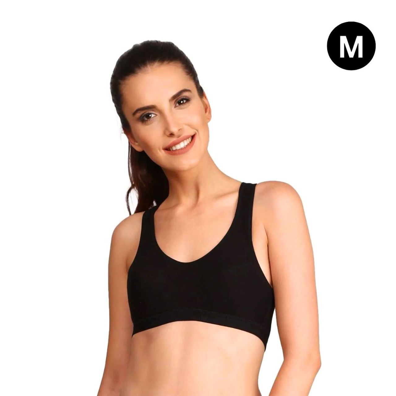 Jockey 1378 Women's Wirefree Padded Cotton Full Coverage Active Bra | Racerback | Black | M