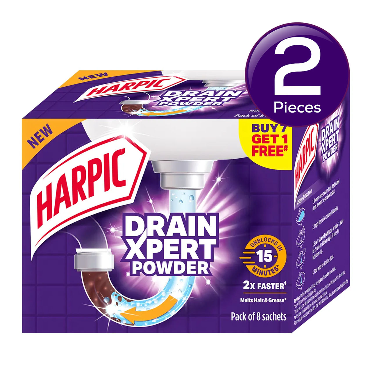 Harpic Drain Cleaner Powder - Sink & Pipe Cleaner For Drainage Block 400 g Combo
