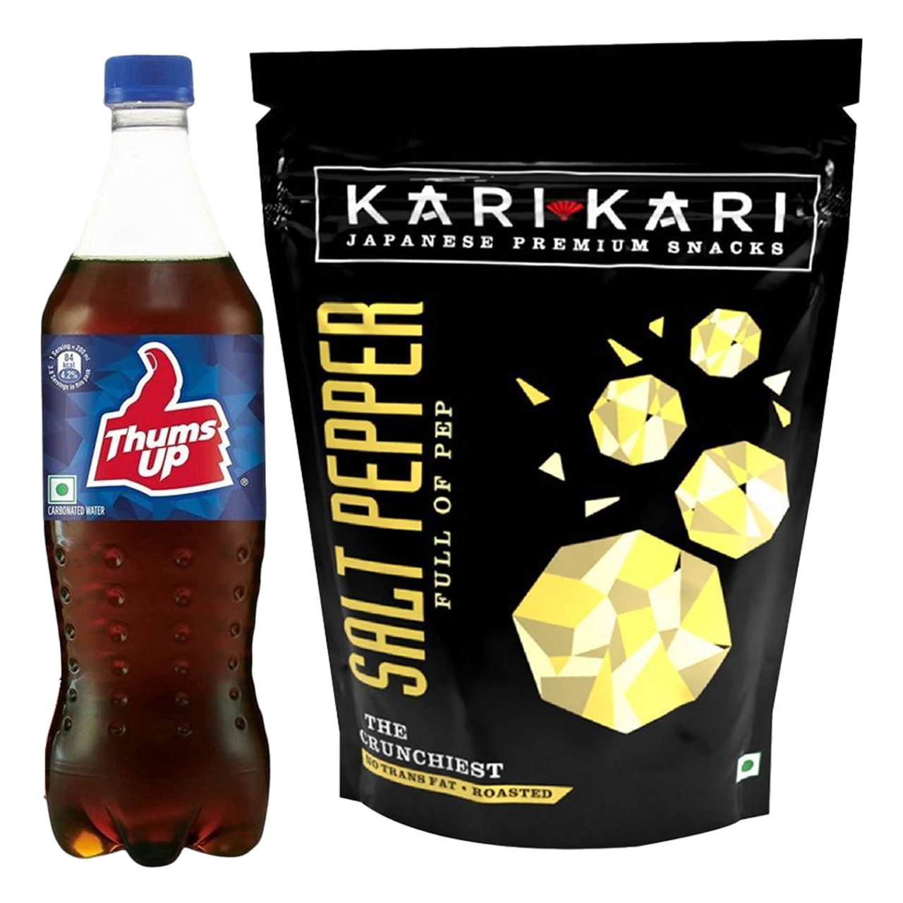 Kari Kari Salt Pepper- Pack Of 6 (108g) & Thums Up Soft Drink (750ml) Combo
