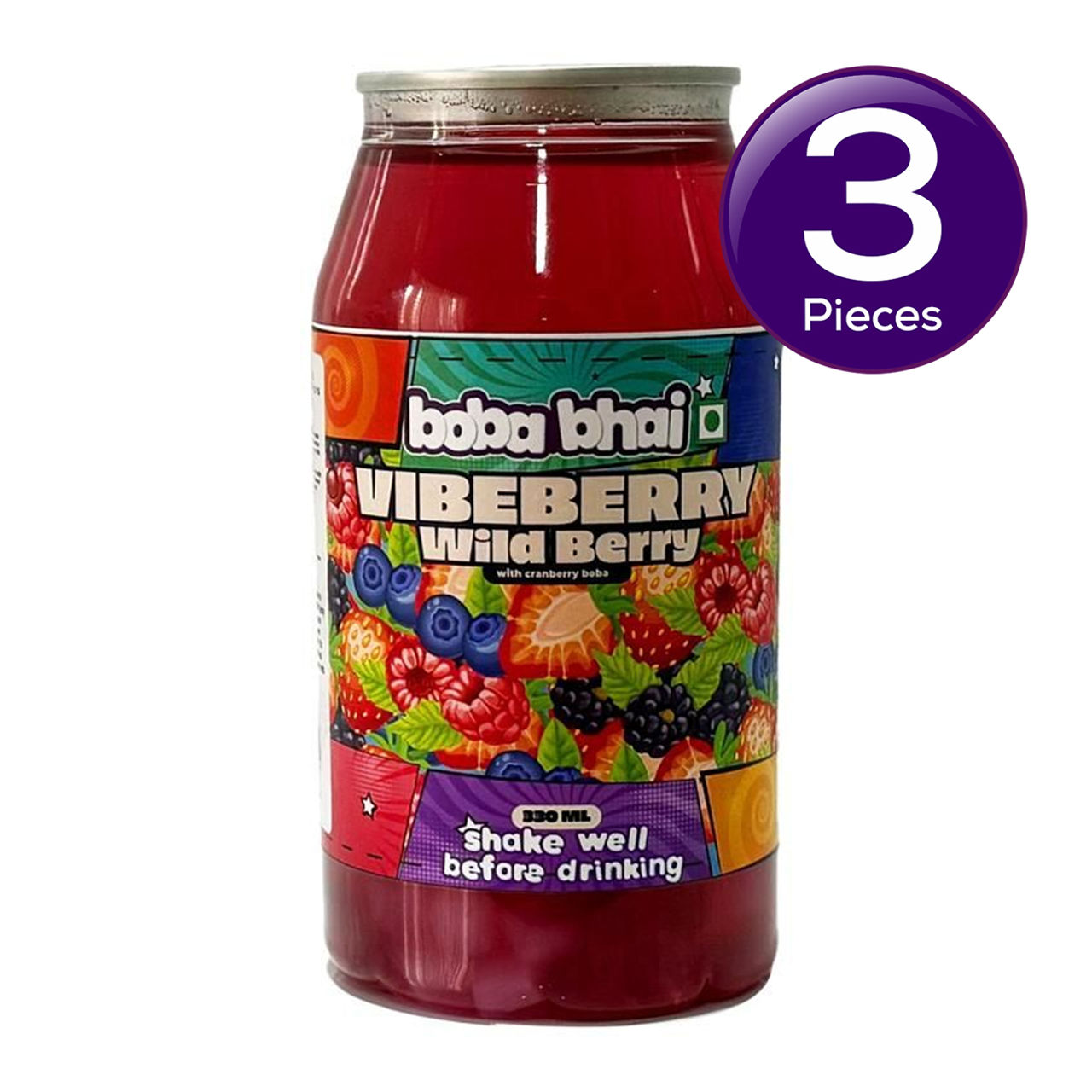 Boba Bhai Vibeberry Wild Berry Bubble Tea With Cranberry Boba and Nata de Coco 330 ml X 3 Combo