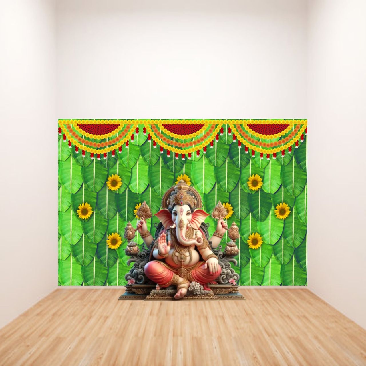 Gullak Festive Backdrop | 5 x 8 ft - Banana Leaves